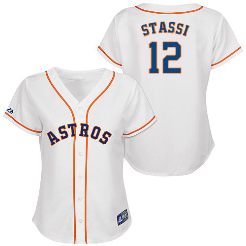 Max Stassi #12 mlb Jersey-Houston Astros Women's Authentic Home White Cool Base Baseball Jersey
